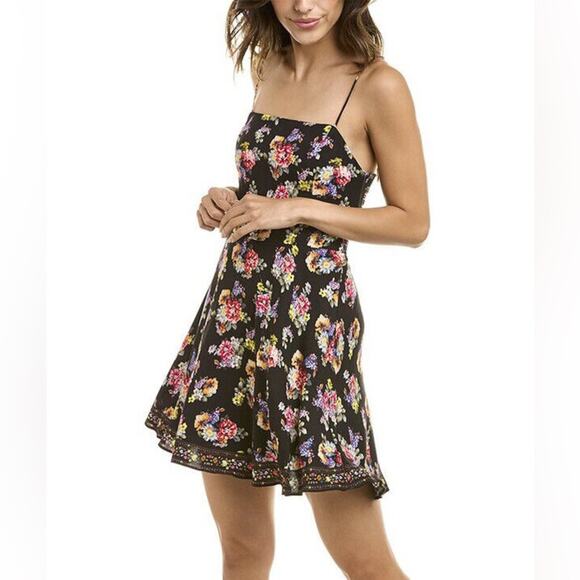 Alice and Olivia Black Floral Mini Dress Size 6 New Retails: $395 - Picture 1 of 10